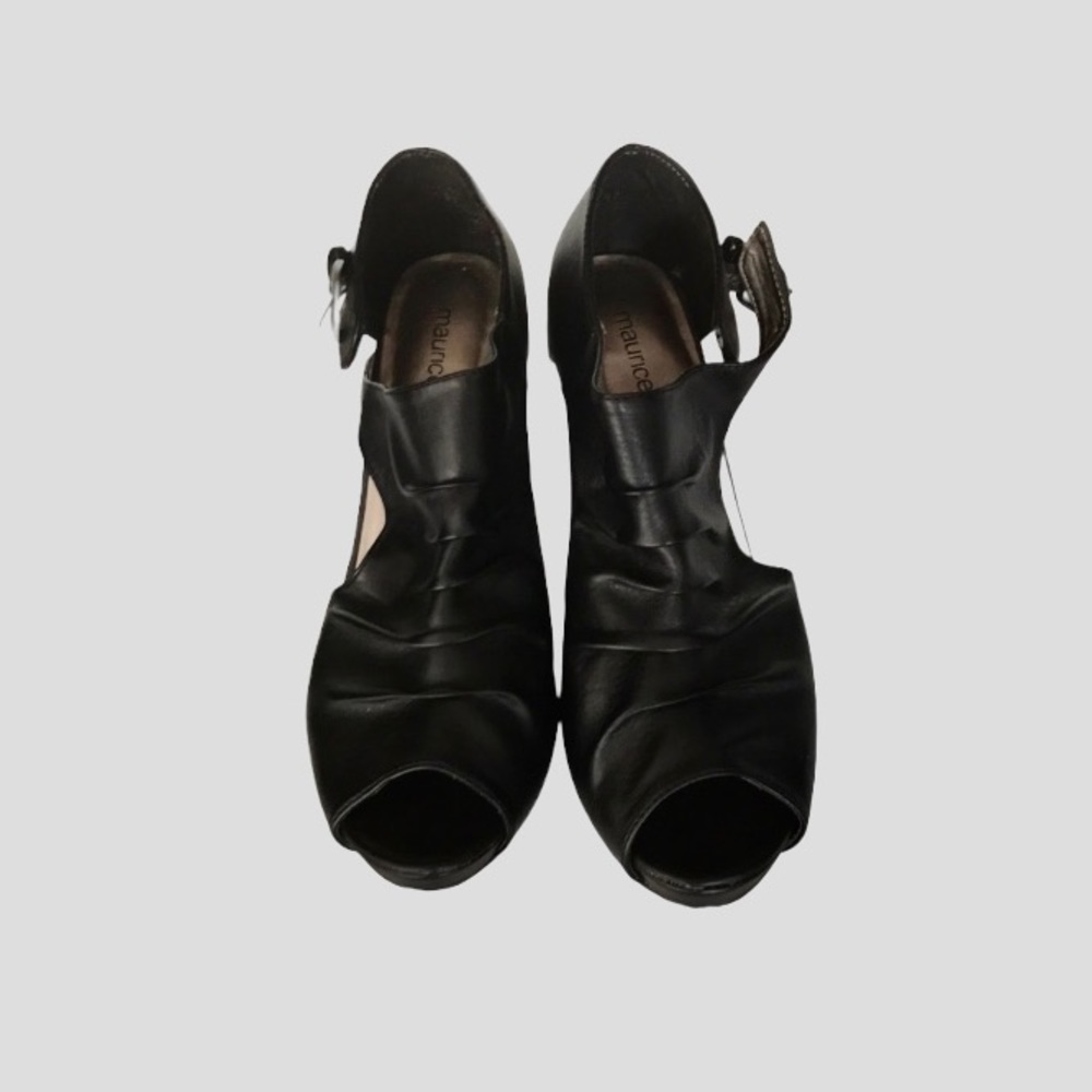 Black Four Inch Peep Toe Heel